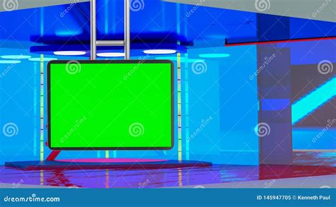 Virtual Tv News Broadcast Studio Set Background Stock Illustration