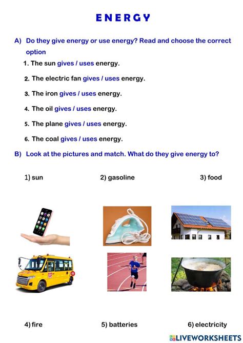 Energy Online Exercise For Rd Grade Live Worksheets Worksheets Library