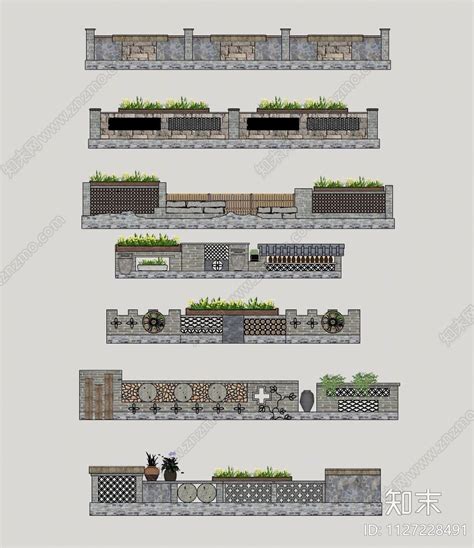 中式乡村围墙su模型下载【id1127228491】知末su模型网