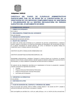 Completable En línea cartula del pliego de clasulas administrativas Fax