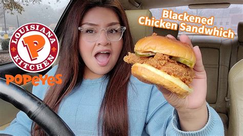 Popeyes New Blackened Chicken Sandwhich Mukbangreview 2022 Youtube