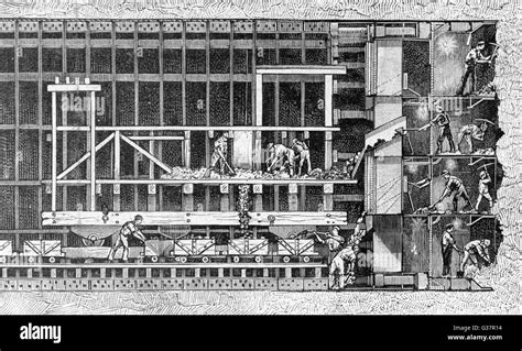 THE BLACKWALL TUNNEL. A cross section of the construction of the tunnel ...