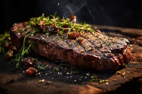 Filete De Ternera A La Parrilla Con Hierbas Y Especias Sobre Fondo