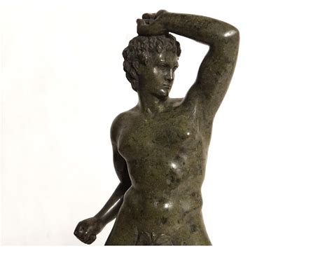 Superb Naked Man Serpentine Sculpture In Ancient XIX Century