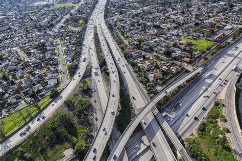 Los Angeles Freeway Interchange Ramps Aerial Stock Photo Image Of