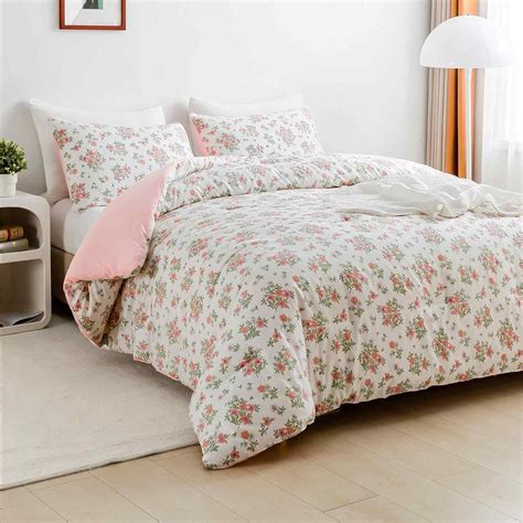 Amazon KimLuxz Floral Comforter Queen Size 3pc Reversible Peach