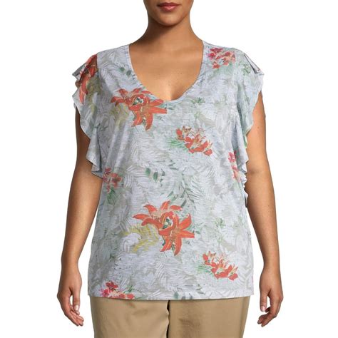 Terra And Sky Terra And Sky Womens Plus Size Flutter Sleeve Sublimation