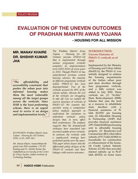 PDF Evaluation Of The Uneven Outcomes Of Pradhan Mantri Awas Yojana