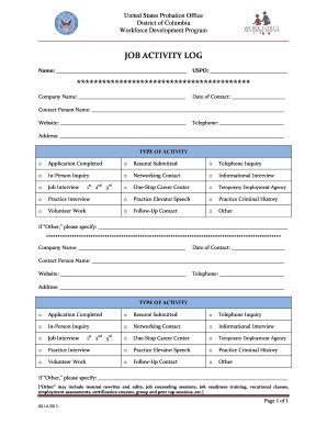 Fillable Online Dcp Uscourts Job Activity Log Dcp Uscourts Gov Us