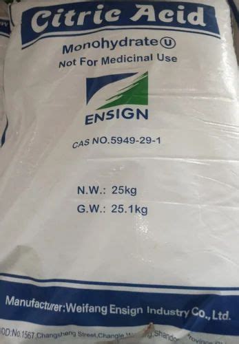 Powder 25 Kg Ensign Citric Acid Monohydrate For Food And Beverages