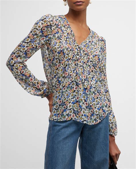 Paige Clemency Crinkled Long Sleeve Floral Blouse Neiman Marcus