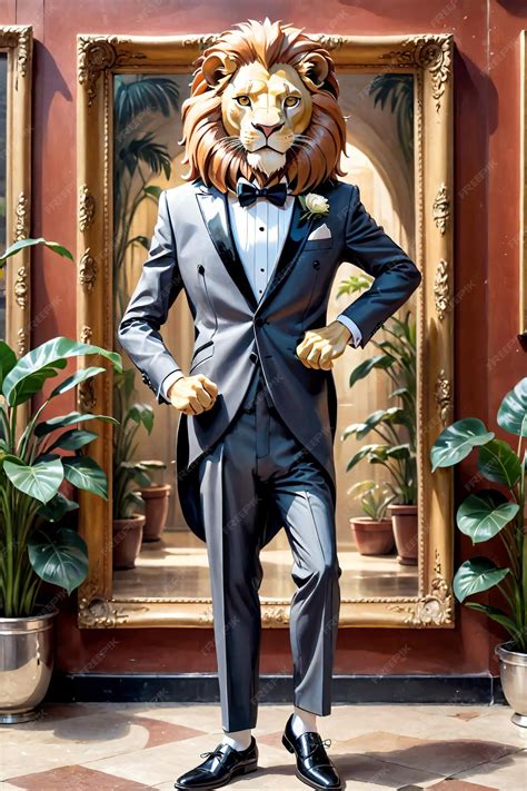 Premium Ai Image Illustration Of Anthropomorphic Lion Wearing Tuxedo