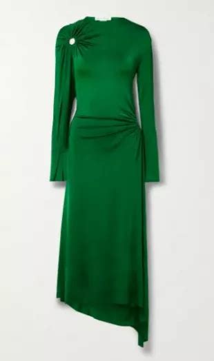 Victoria Beckham Asymmetric Cutout Gathered Glossed Jersey Dress