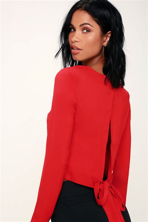 Wayf Sloane Red Long Sleeve Top Backless Top Office Top Lulus