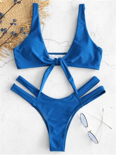 ZAFUL Ensemble de Bikini Découpé Noué en Avant LIGHT SLATE GRAY