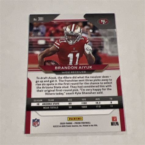 Brandon Aiyuk 2020 Panini Prizm Rookie Card RC Base 301 San Francisco