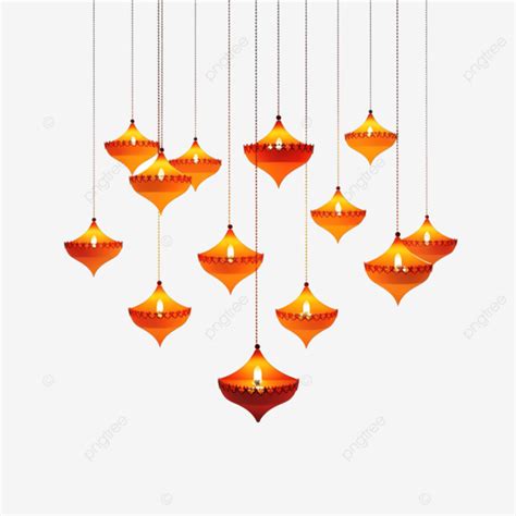 Orange Diwali Festival Card With Hanging Diya Lamps Hanging Diya