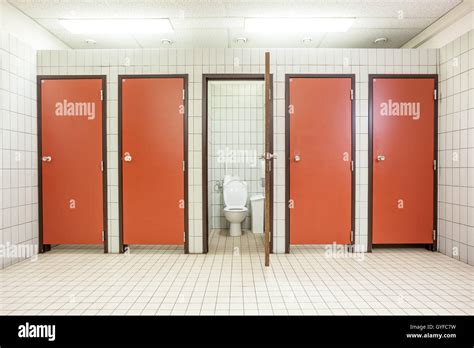 In An Public Building Are Womans Toilets Whit Red Doors Stock Photo Alamy