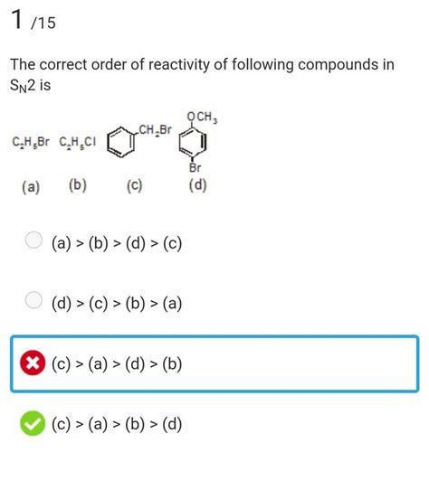 The Correct Order Of Reactivity Of Following Compounds In Sn Is C