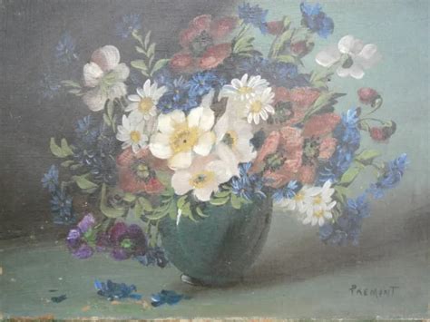 PEINTURE HST HUILE Sur Toile Bouquet De Fleurs Signe Premont French