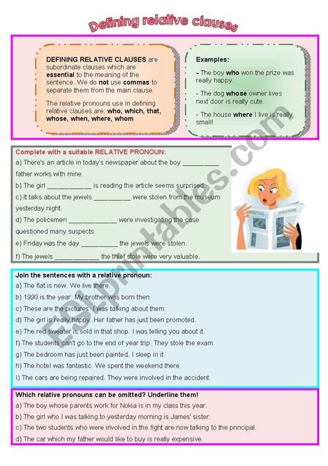 Defining Relative Clauses Esl Worksheet By Nuria08