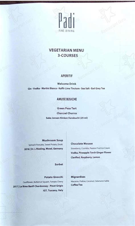 Menu At Padi Fine Dining Restaurant Ubud Padi Fine Dining