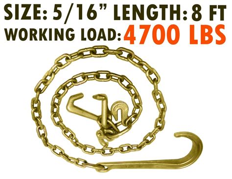 5 16 X 8 FT Grade 70 Tow Chain 15 J Hook R J T Cluster Hook Recovery