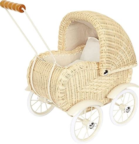 Baby Doll Stroller By Small Foot Vintage Wicker Rolling