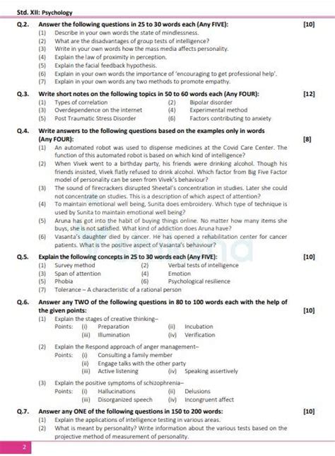 Maharashtra Hsc Board Psychology Question Paper 2023 2022 2021 2019