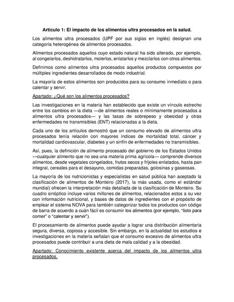 Articulo El Impacto De Los Alimentos Ultra Procesados En La Salud