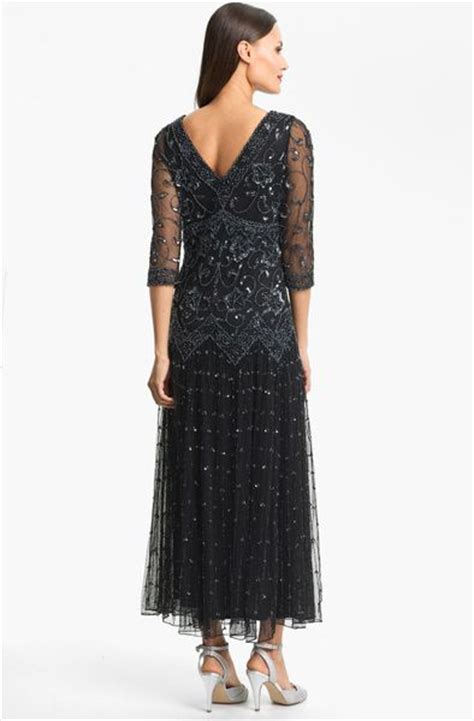 Pisarro Nights Beaded Mesh Dress In Black Black Gunmetal Lyst