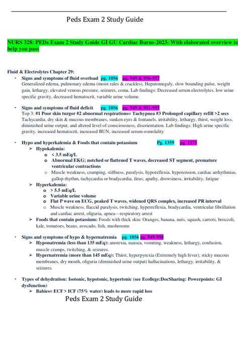 Summary NURS 328 PEDs Exam 2 Study Guide GI GU Cardiac Burns 2023