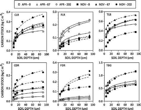 Mean Cumulative Belowground Carbon Stocks As A Function Of Soil Depth