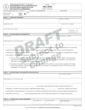 Fillable Online PARTNERSHIP OR S CORPORATION MO 3NR WITHHOLDING