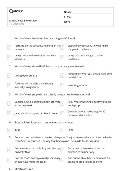 Social Emotional Worksheets For Th Class On Quizizz Free Printable