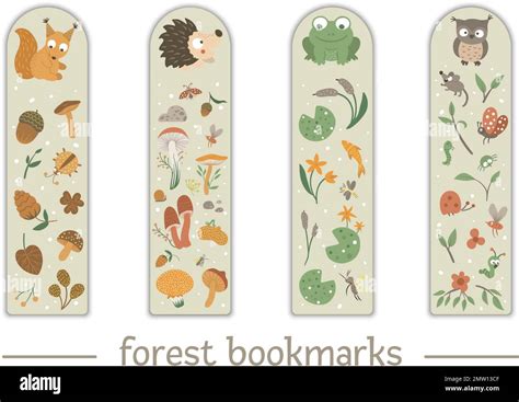 Vector Set Of Bookmarks For Children With Woodland Animals Theme Cute