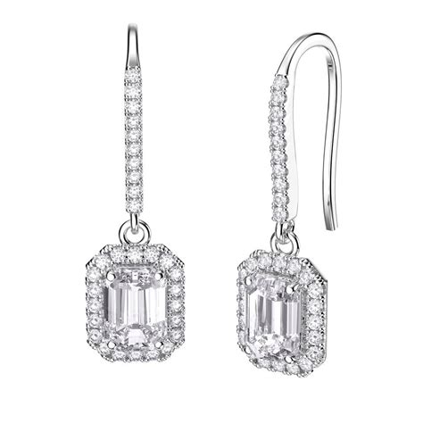 Princess Diamond Emerald Cut Halo 18ct White Gold Pave Drop Earrings