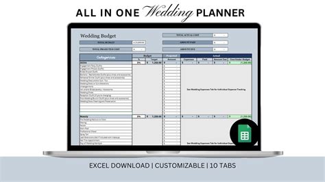 Wedding Planner Excel Spreadsheet Wedding Budget Planner Wedding Schedule Wedding Guest List ...