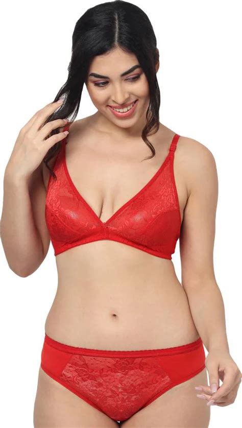 Buy Fims Fashion Is My Style Women Red Floral Cotton Blend Single Bra And Panty Set Online At