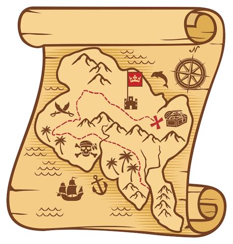 Viejo Mapa Pirata De La Isla Del Tesoro Vector Premium