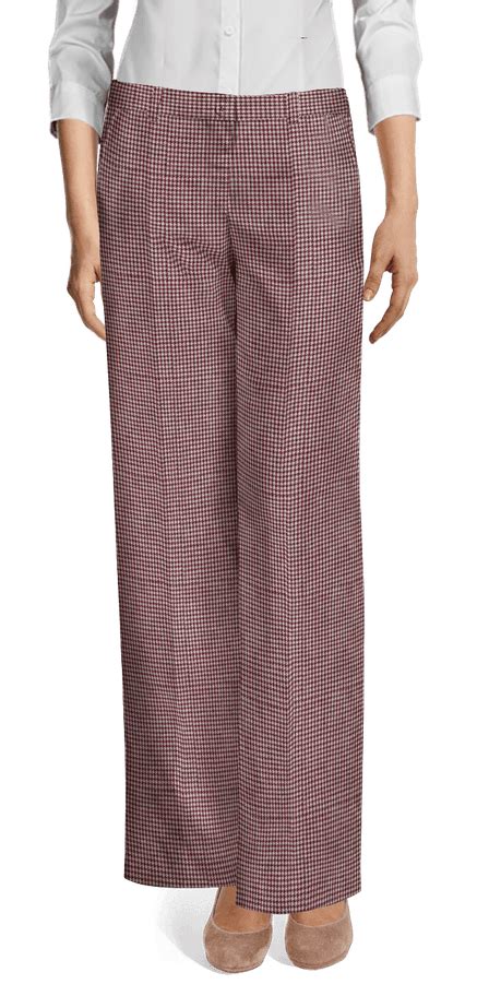 Burgundy Houndstooth Tweed Wide Leg Pant Suit With Peak Lapels 249