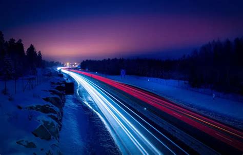 Wallpaper Winter Road Light Snow Night Lights For Mobile And