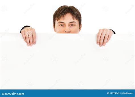 Man Holding Blank Billboard Isolated Stock Photo Image Of Isolated