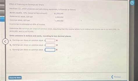 Solved Effect Of Financing On Earnings Per Share Henriksen Chegg