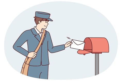 Premium Vector Man In Postman Uniform Throws Paper Letter Into Metal