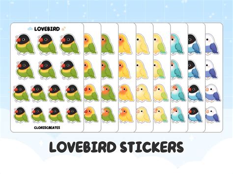 Lovebird Bird Breed Sticker Sheet Cartoon Süße Chibi Kawaii Etsy