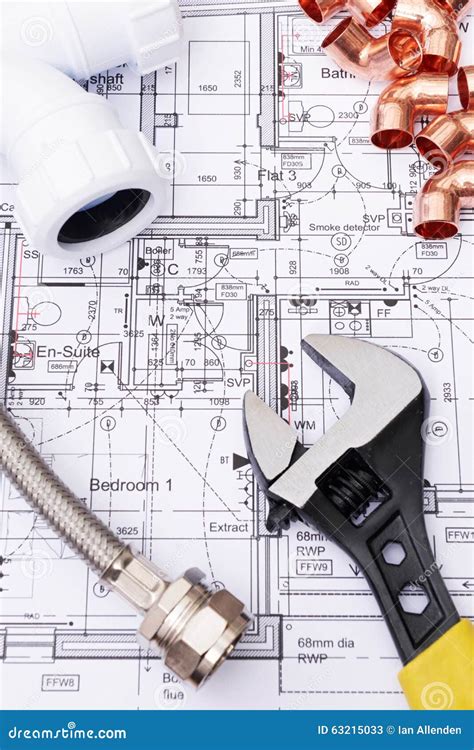 Plumbing Components On House Plans Stock Image Image Of Vertical