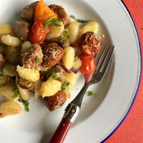 Roasted Gnocchi With Sausage Tomatoes And Cheese The Kitchenmaid