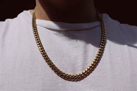 8mm 24 Inch 14k Gold Miami Cuban Link Necklace Chain Stainless Etsy