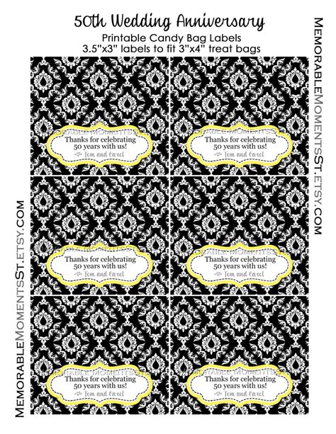 PRINTABLE CANDY BAG Labels Black and White Damask 50th Wedding | Etsy